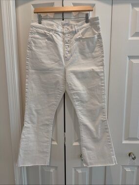 LOFT White Button-Front Cropped Flare Jeans